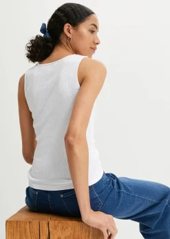 bonprix Lot de 2 tops côtelés 100% coton|Femme Basiques|T-Shirts & Tops