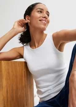 bonprix Lot de 2 tops côtelés 100% coton|Femme Basiques|T-Shirts & Tops