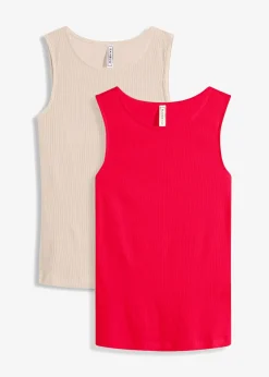 Femme bonprix Basiques|T-Shirts & Tops|Lot de 2 tops côtelés 100% coton