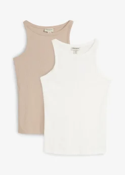 Femme bonprix Tricots De Peau|Basiques|Lot de 2 tops côtelés 100% coton