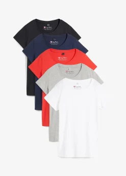 bonprix Lot de 5 T-shirts col rond|Femme Basiques|T-Shirts & Tops