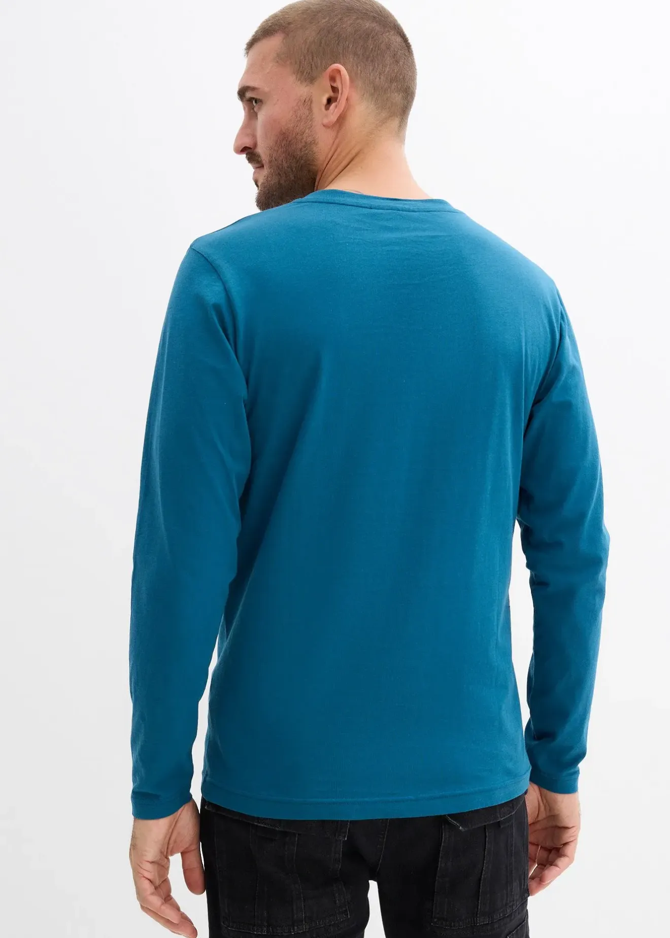 bonprix Lot de 2 T-shirts col tunisien manches longues, 100% coton|Homme T-Shirts & Polos