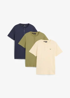 bonprix Lot de 3 T-shirts col tunisien 100% coton|Homme T-Shirts & Polos