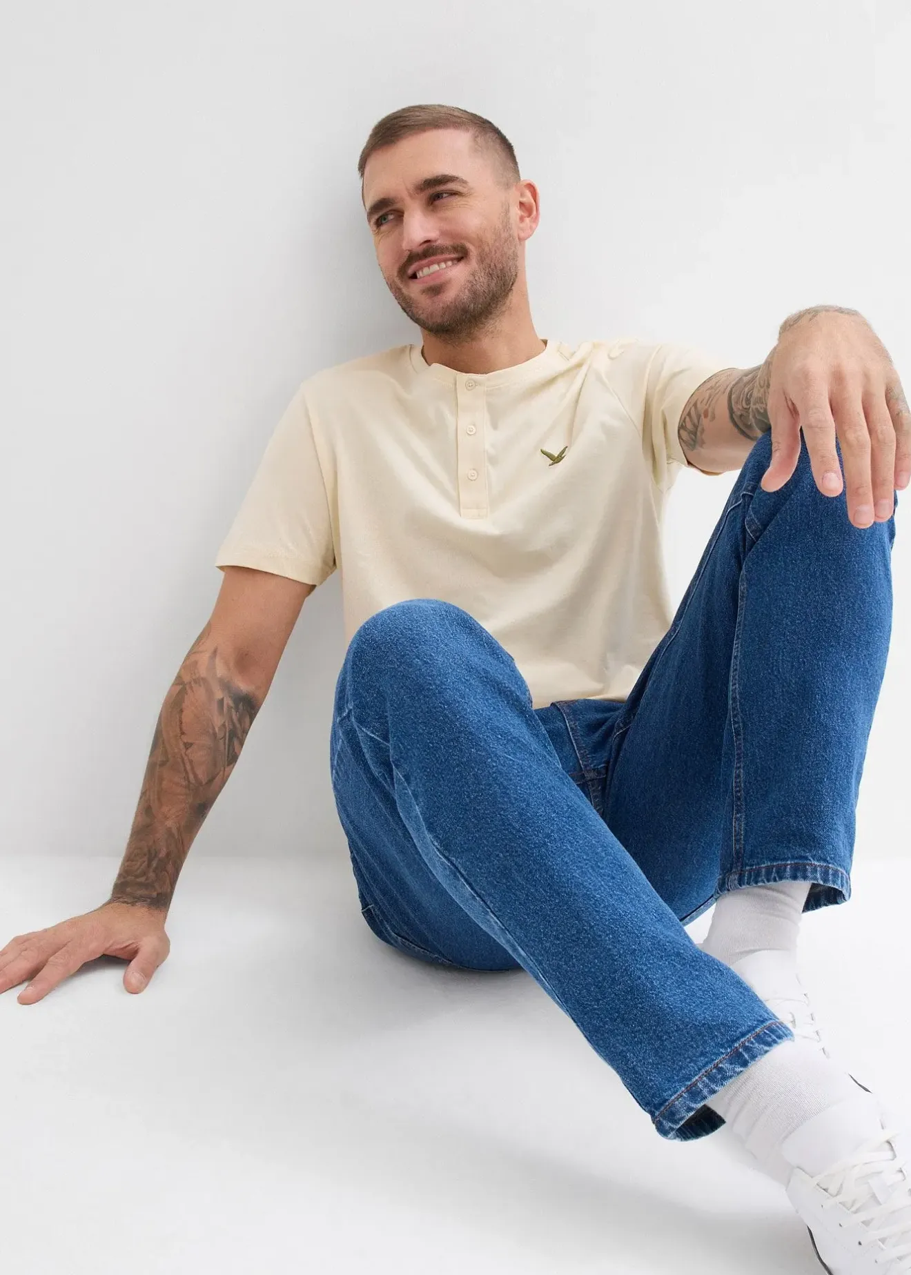 bonprix Lot de 3 T-shirts col tunisien 100% coton|Homme T-Shirts & Polos