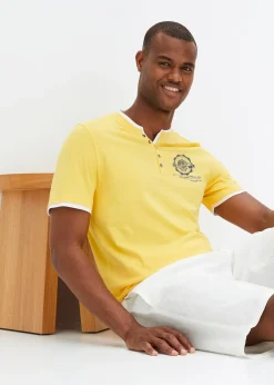 bonprix Lot de 2 t-shirts col tunisien 100 % coton|Homme T-Shirts & Polos