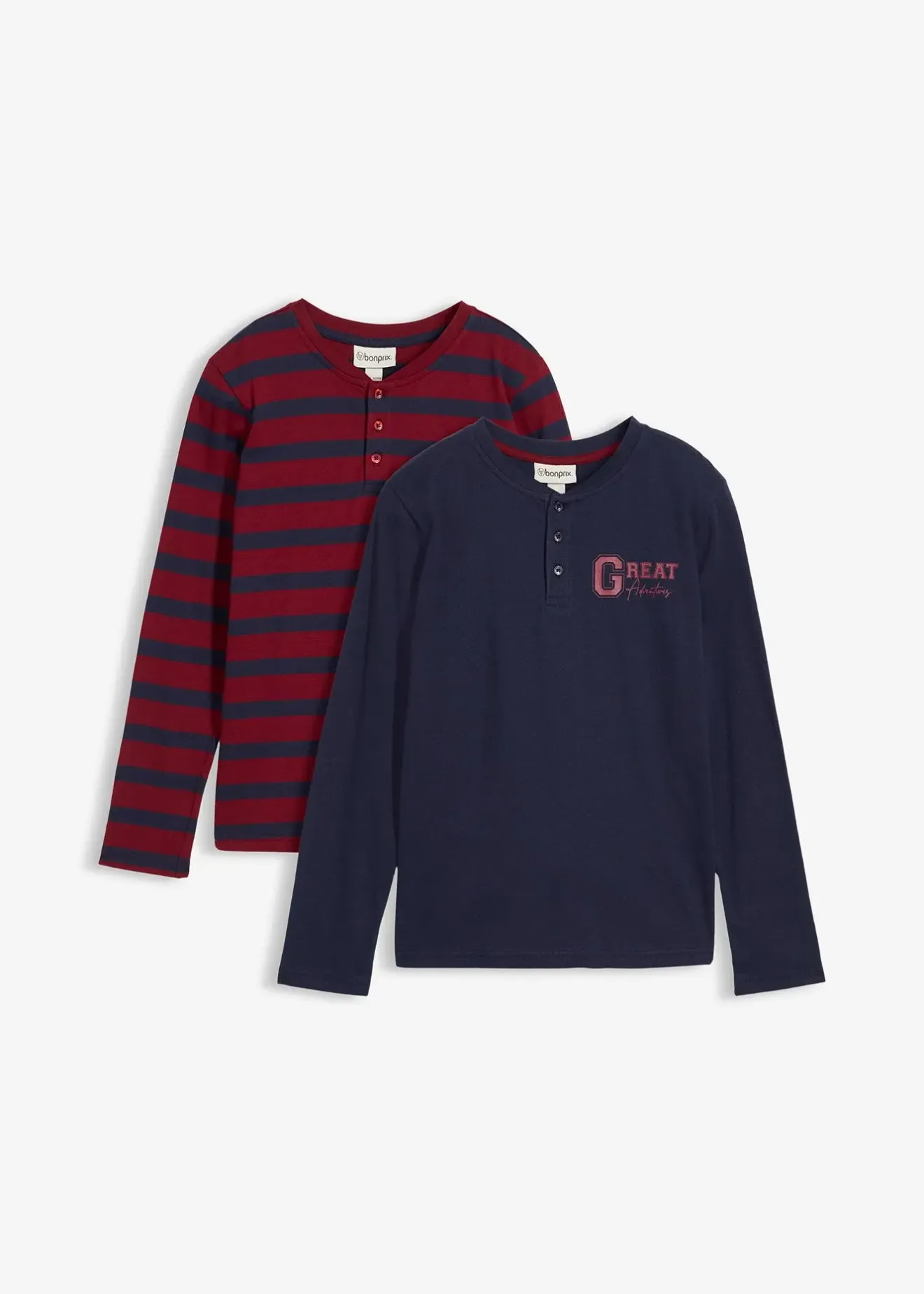 bonprix Lot de 3 T-shirts col tunisien 100% coton|Enfant Vêtements Enfant|Garçons 9-16 Ans·Lots De 2 Articles Et Plus