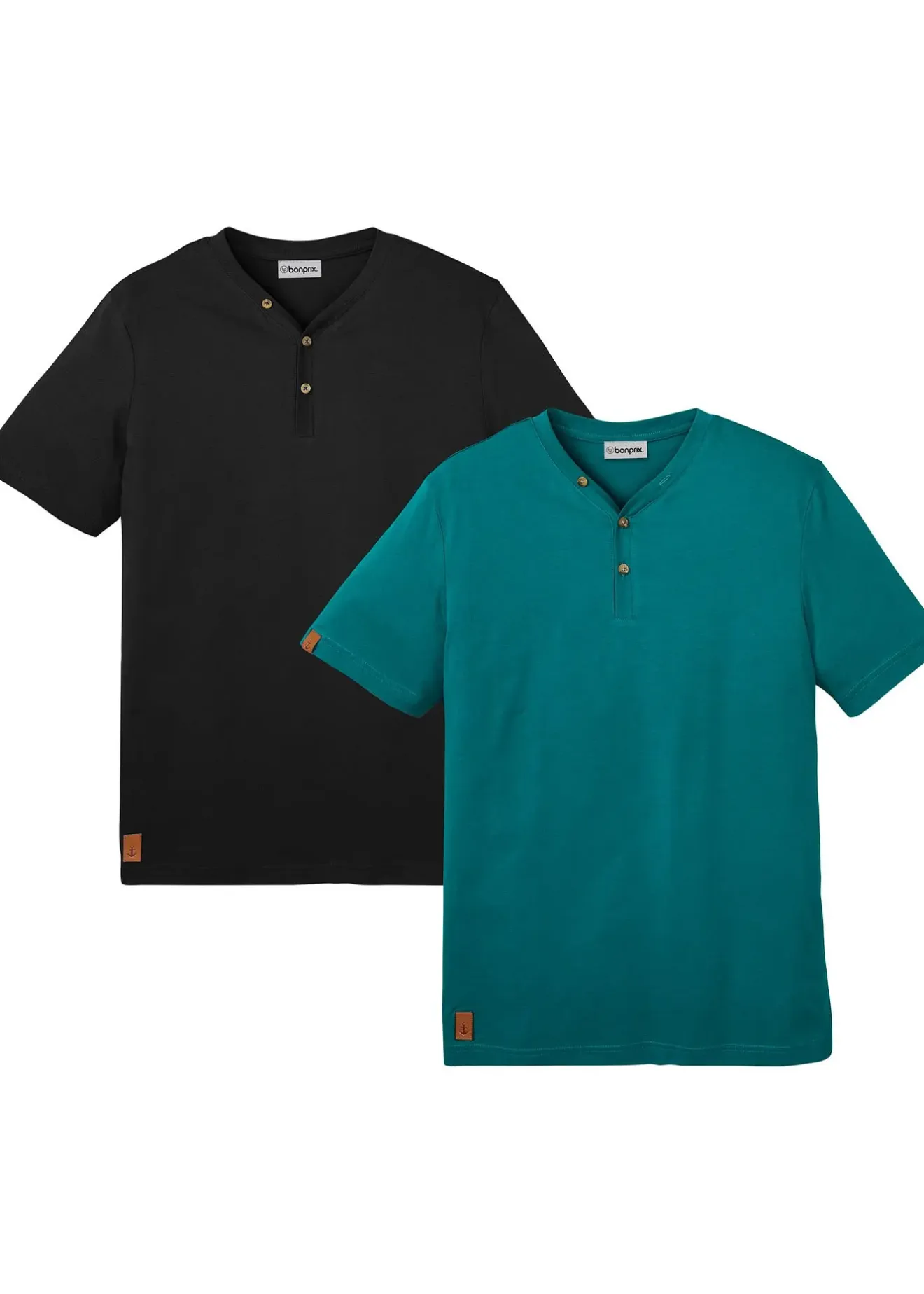 bonprix Lot de 2 T-shirts col tunisien 100 % coton|Homme T-Shirts & Polos