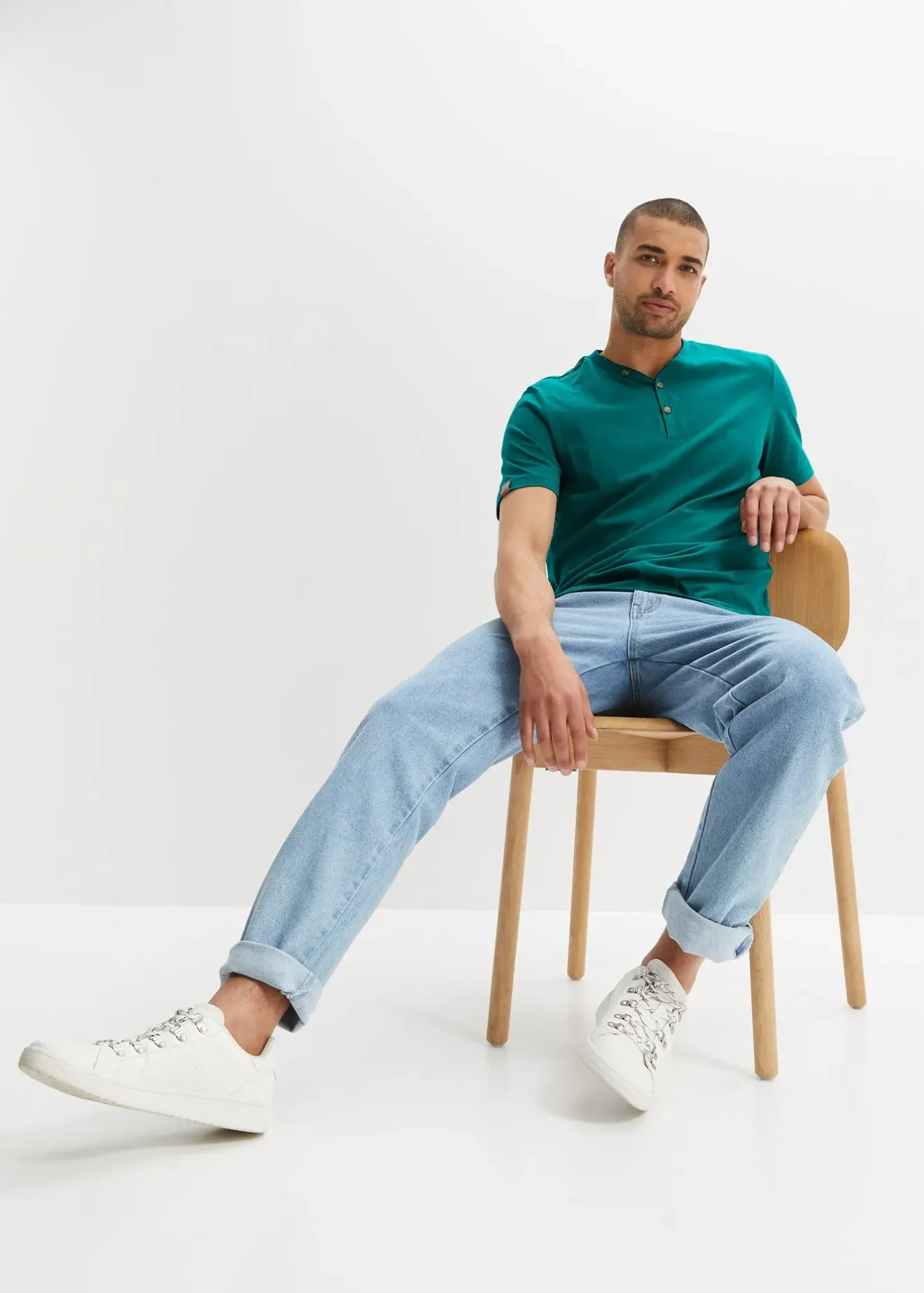 bonprix Lot de 2 T-shirts col tunisien 100 % coton|Homme T-Shirts & Polos