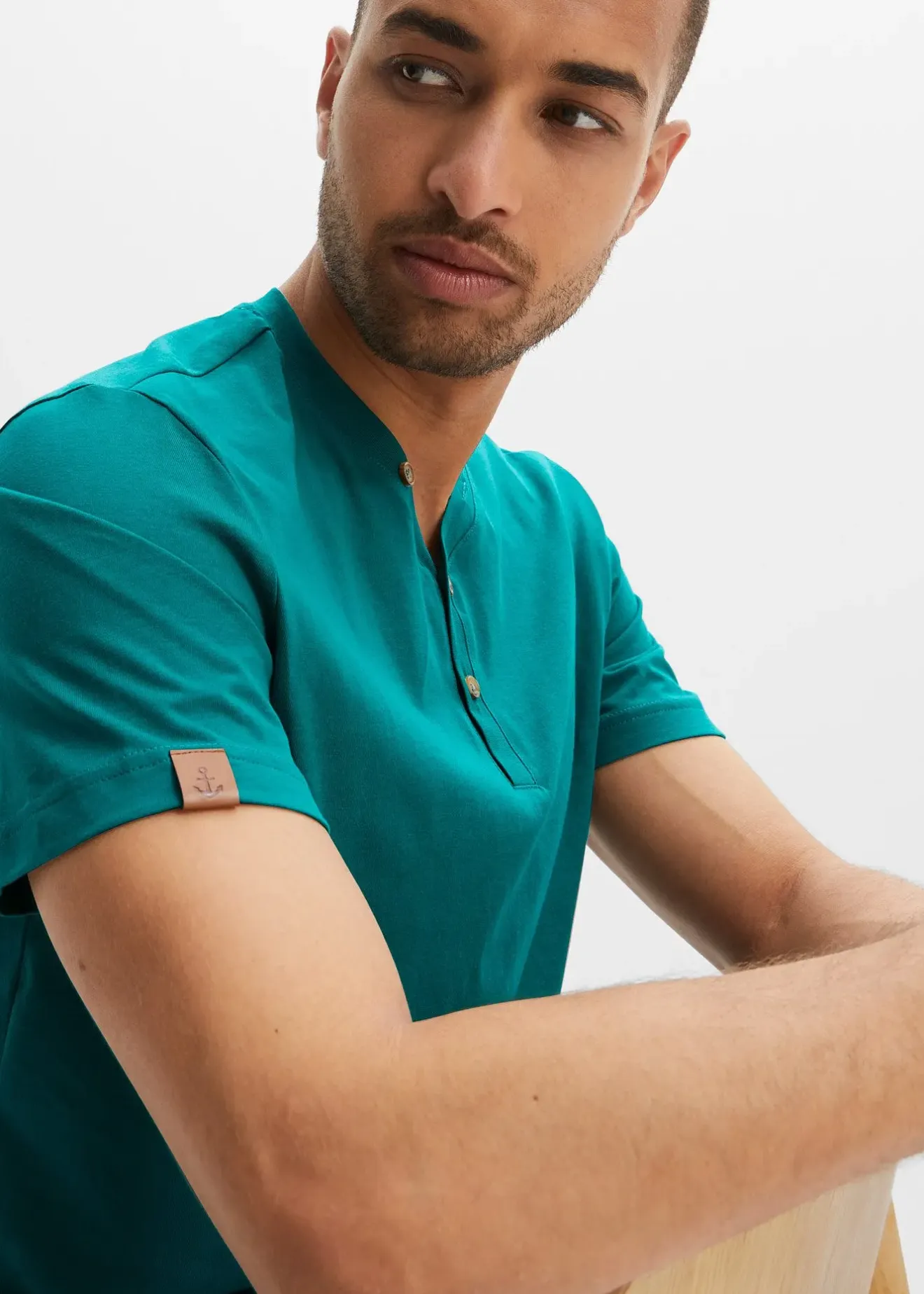 bonprix Lot de 2 T-shirts col tunisien 100 % coton|Homme T-Shirts & Polos