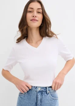 bonprix Lot de 2 T-shirts côtelés|Femme Basiques|T-Shirts & Tops