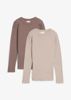 Femme bonprix Basiques|T-Shirts & Tops|Lot de 2 T-shirts côtelés