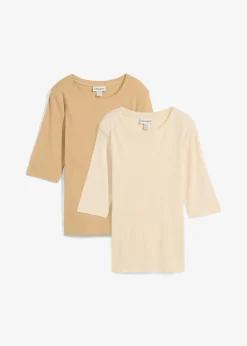 Femme bonprix Basiques|T-Shirts & Tops|Lot de 2 t-shirts en coton côtelé