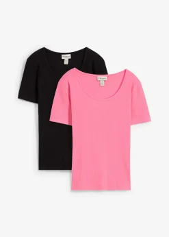 bonprix Lot de 2 T-shirts en coton côtelé|Femme Basiques|T-Shirts & Tops