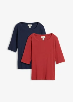 bonprix Lot de 2 t-shirts en coton côtelé|Femme Basiques|T-Shirts & Tops