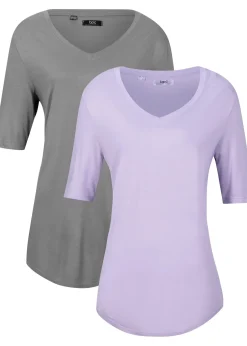 bonprix Lot de 2 t-shirts en viscose doux|Femme Basiques|T-Shirts & Tops