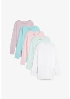 bonprix Lot de 5 T-shirts longs à col rond, manches longues|Femme Basiques|T-Shirts & Tops