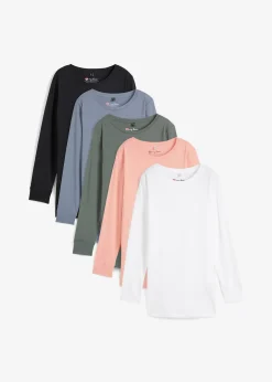 Femme bonprix Basiques|T-Shirts & Tops|Lot de 5 T-shirts longs à col rond, manches longues