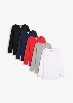 Femme bonprix Basiques|T-Shirts & Tops|Lot de 5 T-shirts longs à col rond, manches longues