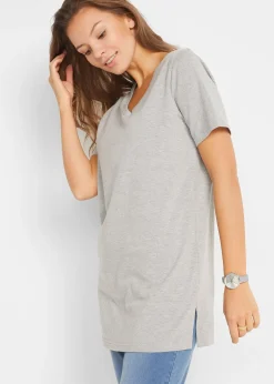 bonprix Lot de 2 T-shirts longs col V|Femme Basiques|T-Shirts & Tops