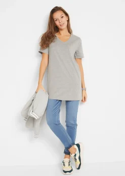 bonprix Lot de 2 T-shirts longs col V|Femme Basiques|T-Shirts & Tops