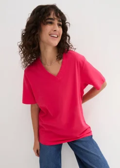 bonprix Lot de 5 T-shirts longs et amples à col V|Femme Basiques|T-Shirts & Tops