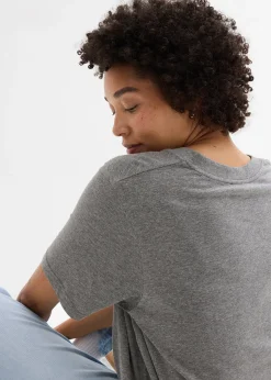 bonprix Lot de 5 T-shirts longs et amples à col V|Femme Basiques|T-Shirts & Tops