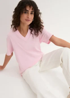 bonprix Lot de 5 T-shirts longs et amples à col V|Femme Basiques|T-Shirts & Tops