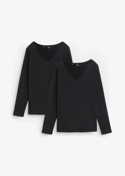 bonprix Lot de 2 T-shirts manches longues près du corps|Femme Basiques|T-Shirts & Tops