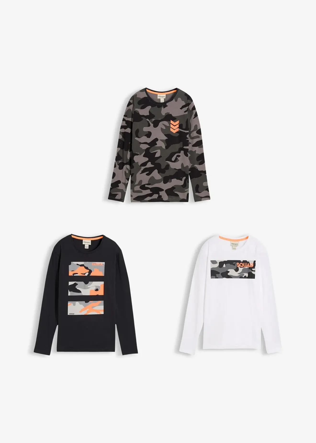 Enfant bonprix Vêtements Enfant|Garçons 9-16 Ans·Lots De 2 Articles Et Plus|Lot de 3 T-shirts manches longues 100% coton