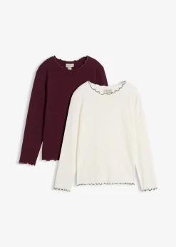 bonprix Lot de 2 T-shirts manches longues en coton extensible|Enfant Vêtements Enfant|Filles 9-16 Ans·Lot De 2 Articles Et Plus