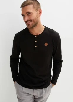 bonprix Lot de 2 T-shirts manches longues col tunisien 100% coton|Homme T-Shirts & Polos