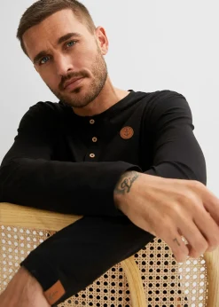 bonprix Lot de 2 T-shirts manches longues col tunisien 100% coton|Homme T-Shirts & Polos