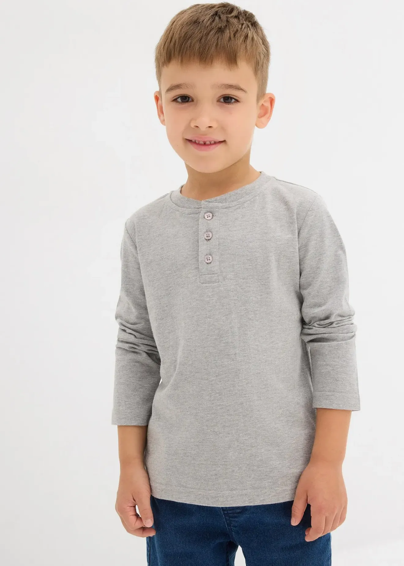 bonprix Lot de 2 T-shirts manches longues coton col tunisien|Enfant Vêtements Enfant|Garçons 2-8 Ans·Lots De 2 Articles Et Plus