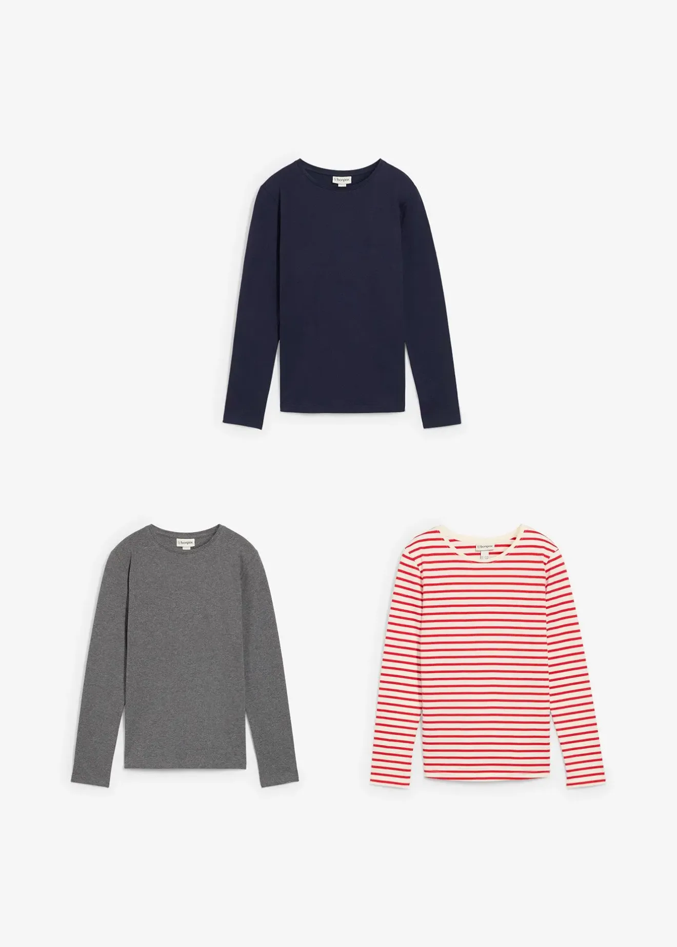 bonprix Lot de 3 T-shirts manches longues 100% coton|Enfant Vêtements Enfant|Filles 9-16 Ans·Lot De 2 Articles Et Plus