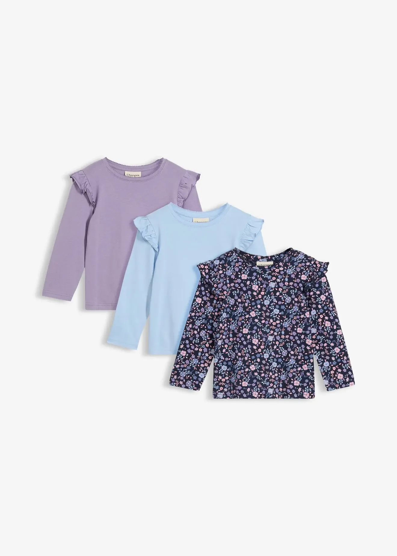 bonprix Lot de 3 T-shirts manches longues 100% coton|Enfant Vêtements Enfant|Filles 2-8 Ans·Lot De 2 Articles Et Plus