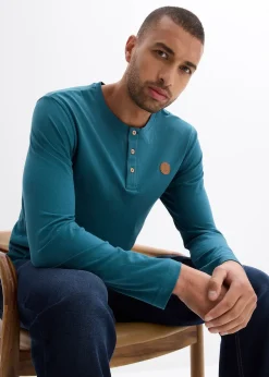 bonprix Lot de 2 T-shirts manches longues col tunisien 100% coton|Homme T-Shirts & Polos