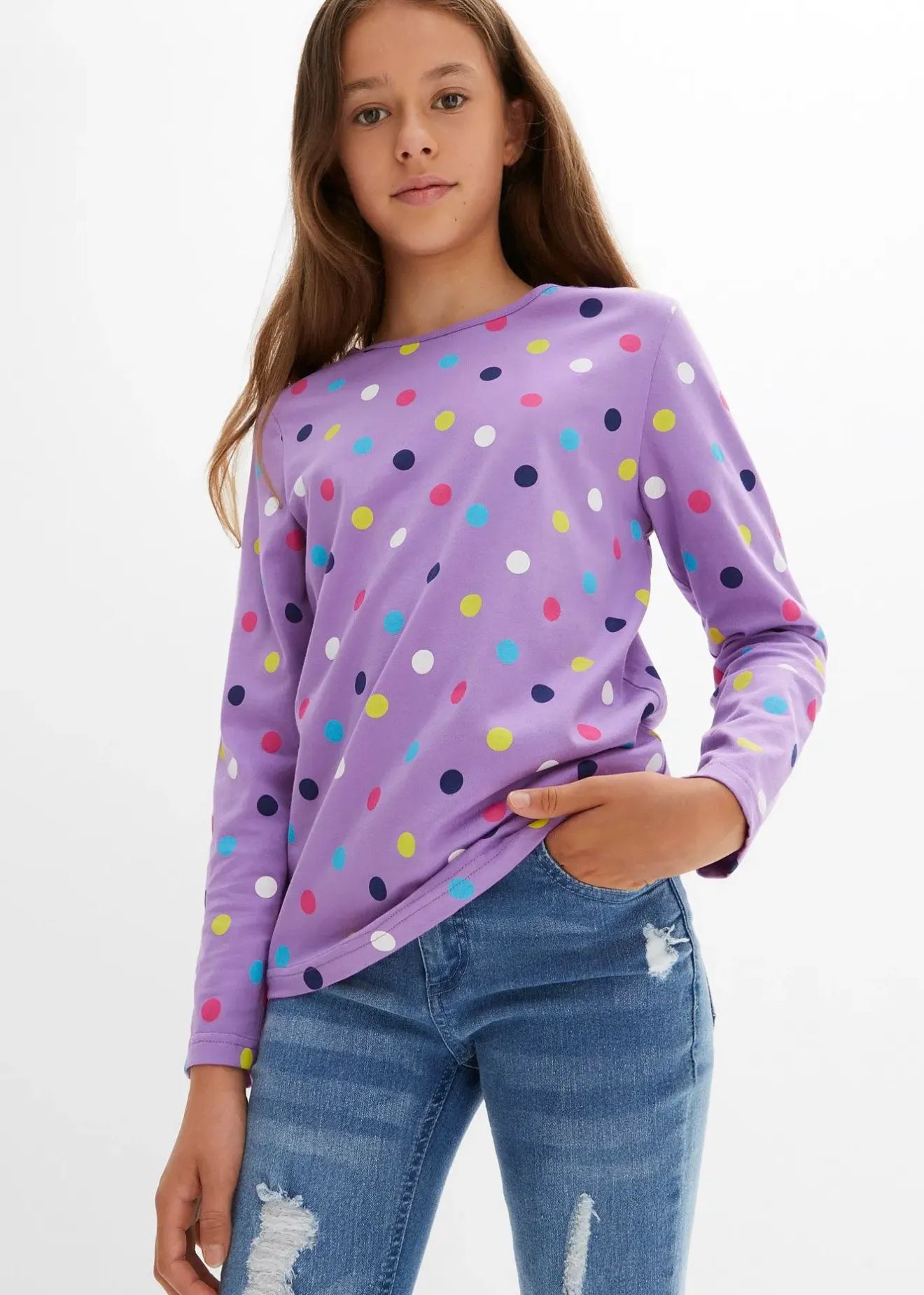 bonprix Lot de 3 T-shirts manches longues 100% coton|Enfant Vêtements Enfant|Filles 2-8 Ans·Lot De 2 Articles Et Plus