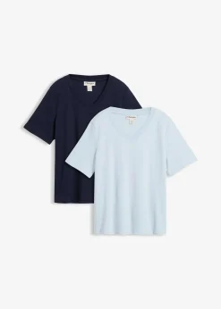 bonprix Lot de 2 T-shirts en jersey épais 100% coton|Femme Basiques|T-Shirts & Tops