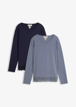 bonprix Lot de 2 T-shirts manches longues 100% coton|Femme T-Shirts & Tops