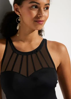 bonprix Maillot 1 pièce sculptant, maintien modéré, avec mesh transparent|Femme Maillots De Bain Gainants|Maillots 1 Pièce