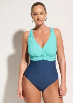 bonprix Maillot 1 pièce sculptant, maintien léger, encolure V|Femme Maillots De Bain Gainants|Maillots 1 Pièce