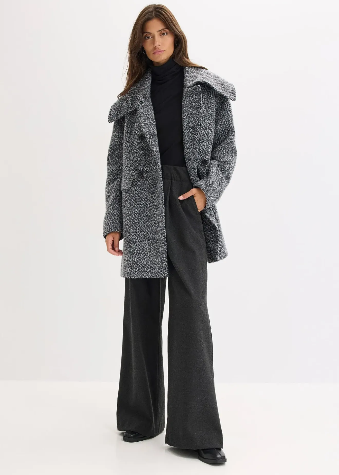 bonprix Manteau court et oversize, aspect chiné|Femme Vestes & Manteaux