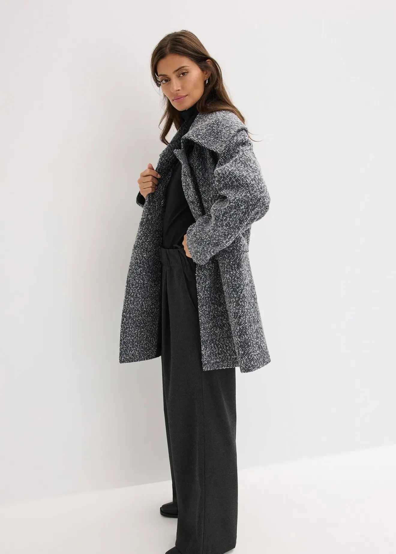 bonprix Manteau court et oversize, aspect chiné|Femme Vestes & Manteaux