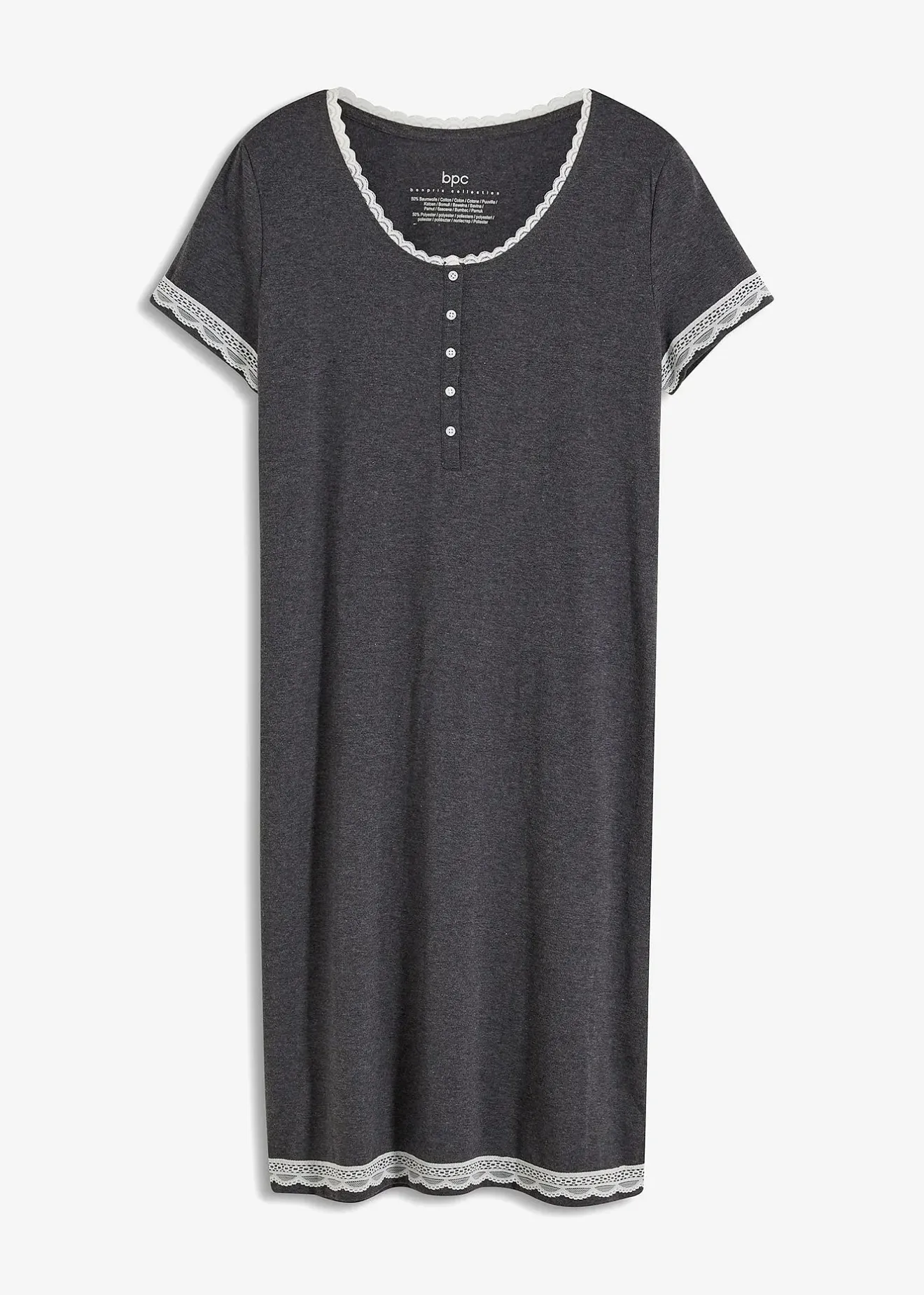 Femme bonprix Basiques|Lingerie Nuit|Nuisette avec patte de boutonnage et dentelle