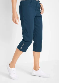 bonprix Pantacourt en coton avec taille élastique et boutons|Femme Pantalons