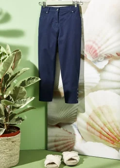 bonprix Pantacourt en coton avec taille élastique et boutons|Femme Pantalons