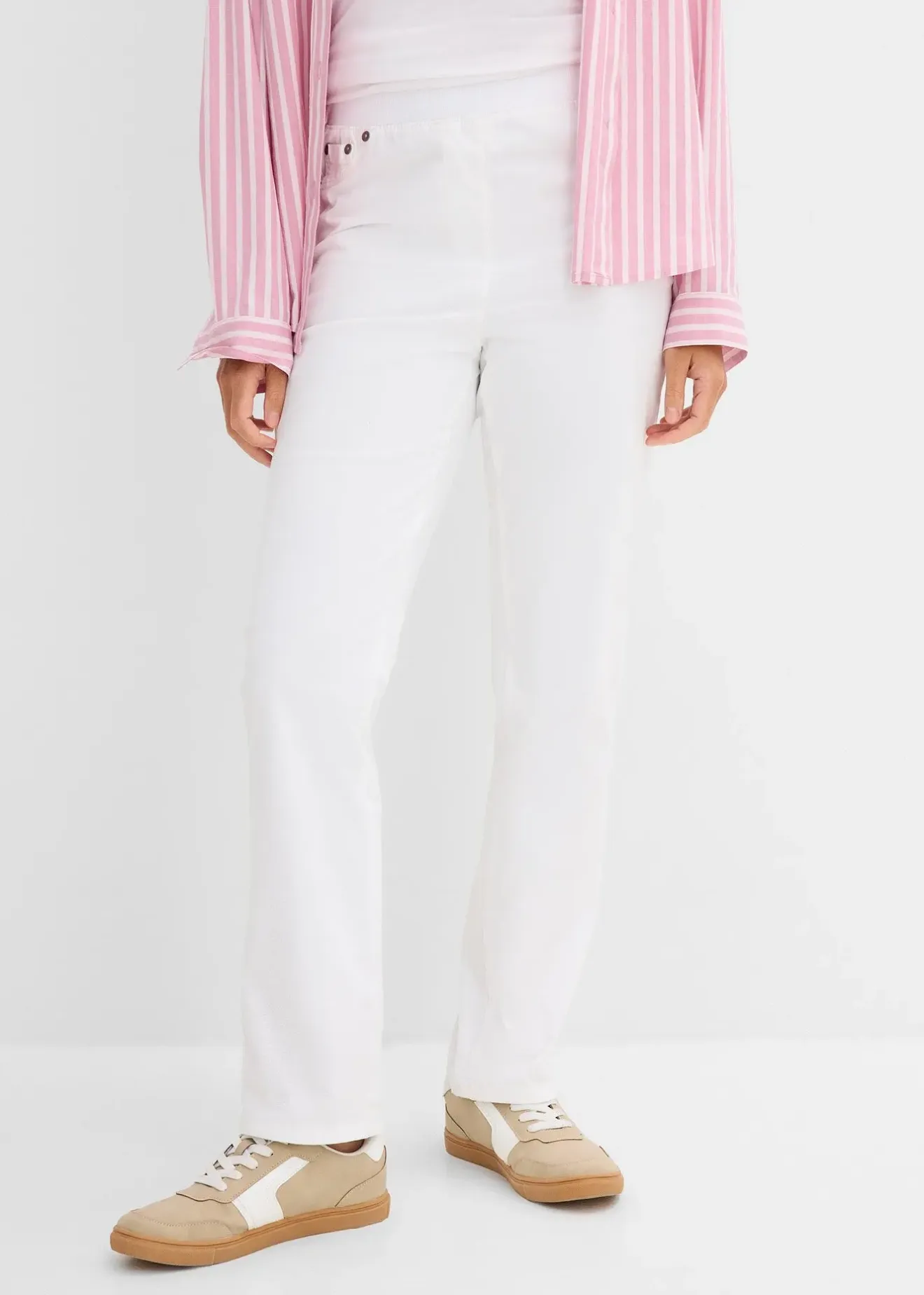 bonprix Pantalon à enfiler avec taille confortable, Straight|Femme Pantalons