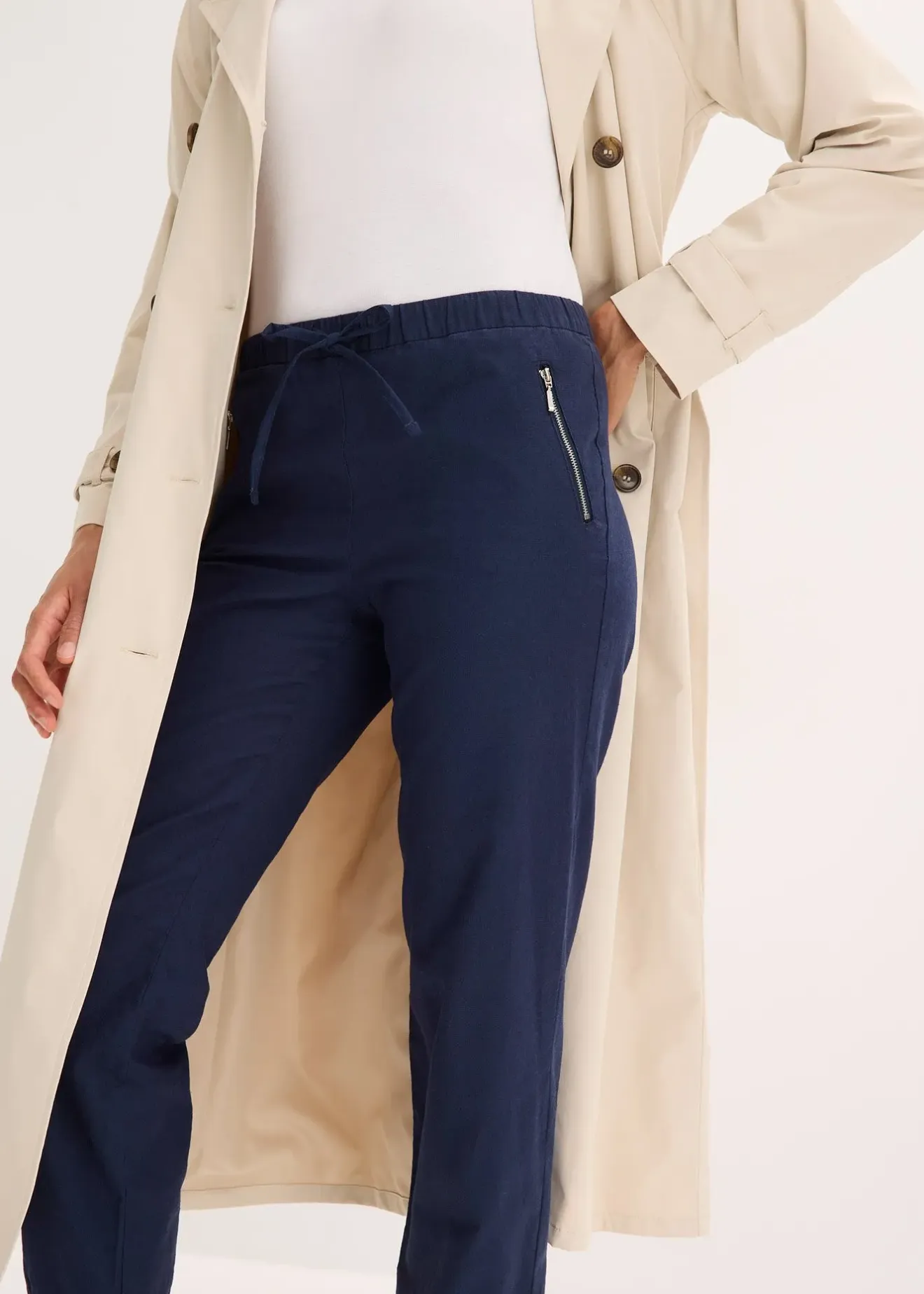bonprix Pantalon 7/8 léger en lin et coton|Femme Pantalons