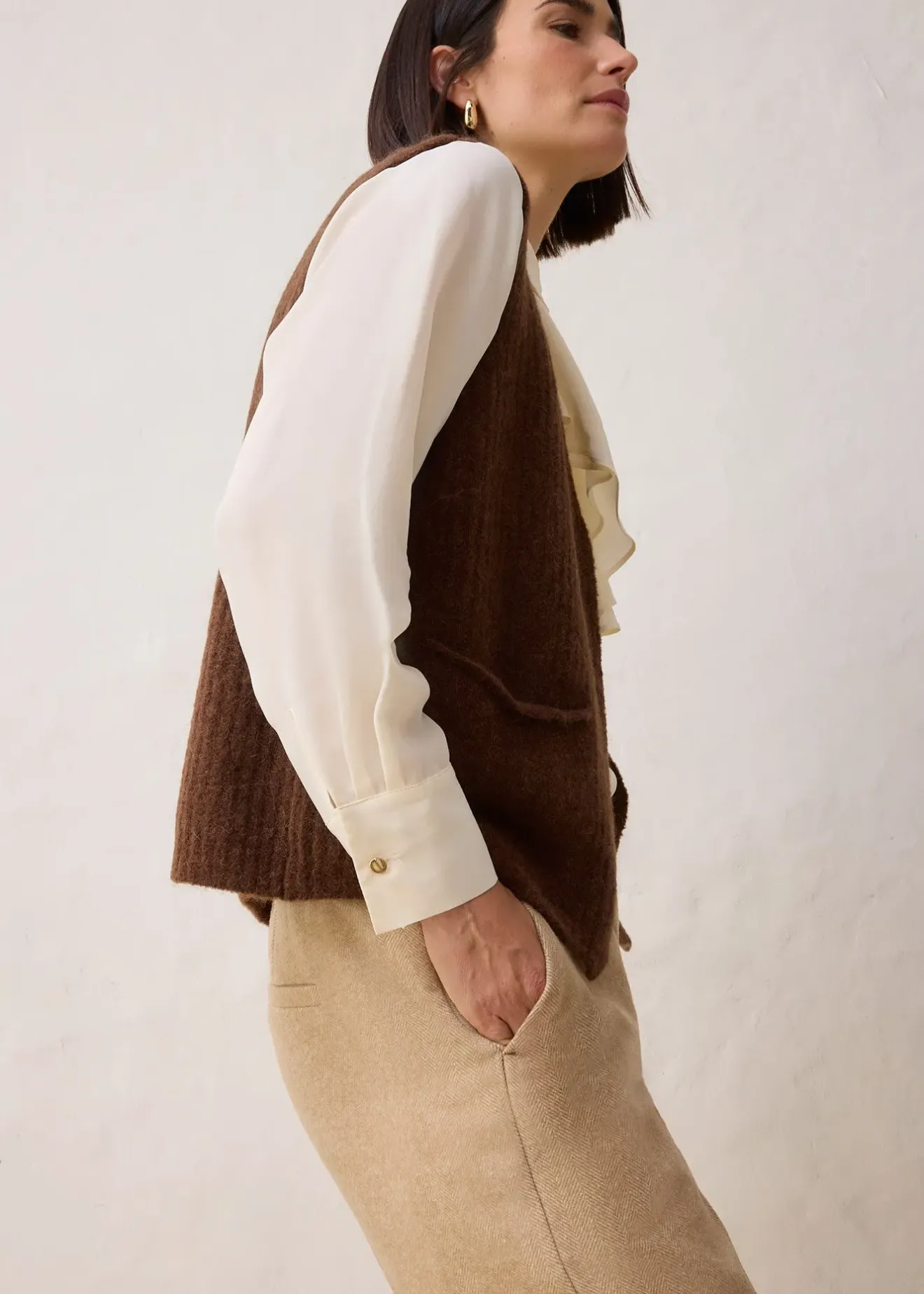 bonprix Pantalon à motif chevrons, laine majoritaire|Femme Premium|Pantalons