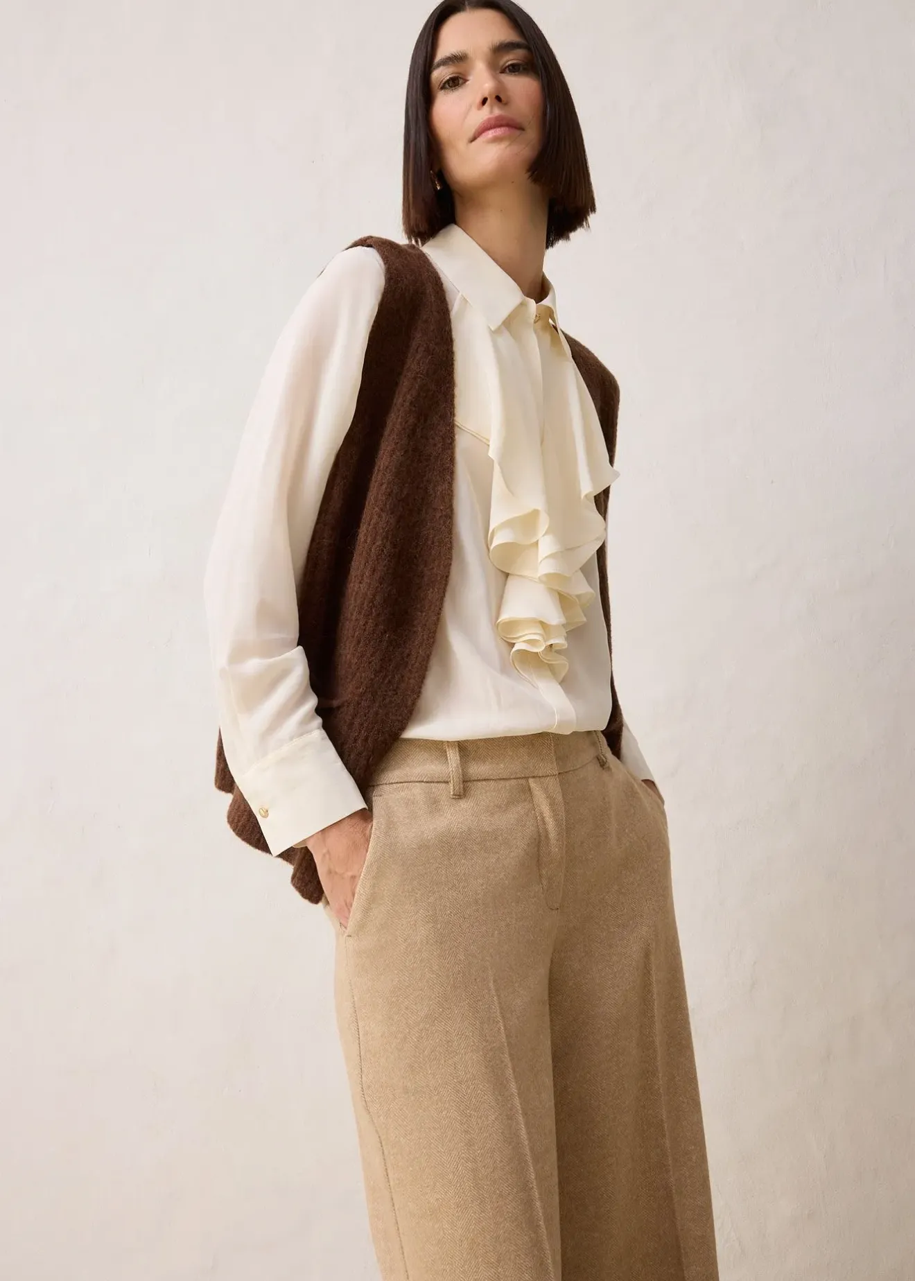 bonprix Pantalon à motif chevrons, laine majoritaire|Femme Premium|Pantalons